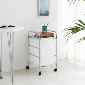 미드센츄리 모던 크롬 이동식 싱글 3단 서랍 트롤리 2colors