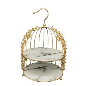 새장형 3단 디저트 과일 트레이 골드 스탠드 케이크