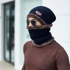 레이크 넥워머 비니세트 네이비 일체형니트모자 니트