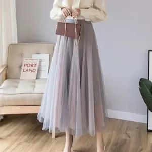 밴딩 샤랄라 디테일 구성 쉬폰 A라인 날씬 스커트 롱