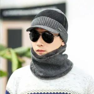 베이스 넥워머 니트 챙모자 세트 그레이 겨울모자 털