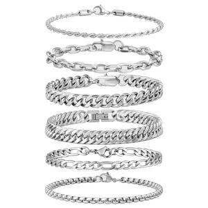XianNVXI 남성 스테인리스 스틸 팔찌 실버/골드/블랙 쿠바 링크 로프 페이퍼클립 체인 세트 6.5/7/7.5/8.3/9인치 금속 패션 악세사리 주얼리