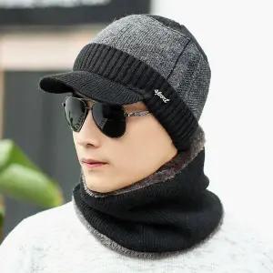 베이스 넥워머 니트모자 블랙 일체형니트챙모자 털모