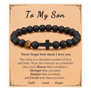 ORISPRE 아들 손자 아빠 남편 대부 남성을 위한 크로스 브레이슬릿 선물 - 생일 졸업식 은퇴 크리스마스 기독교 청소년