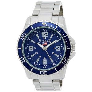 블루 다이얼이 달린 남성 실버톤 팔찌 시계