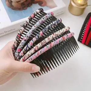 [골드스마일]프린팅 반머리 빗살 머리띠 헤어밴드 여성용 빗살핀 헤어액세서리