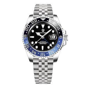 [미국배송] BY BENYAR 파가니 디자인 남성 GMT 자동 시계-패션 스테인리스 스틸 기계식 시계-사파이어 유리 렌즈 시계