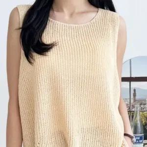 언발민소매 나시 니트 티셔츠 DJJ1037