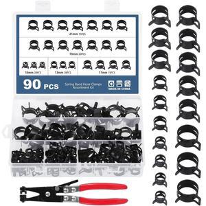 90개 10-21mm 스프링 밴드 호스 클램프 패스너 - 연료 라인 저압 공기 수도관  진공 세트 펜치 포함