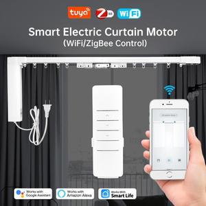 Man Tuya WiFi/Zigbee 스마트 전기 커튼 커튼 모터 전동 시스템 트랙 2.1m 레일 맞춤형 크기 지원 Alice Go