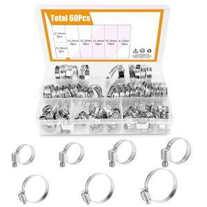 60pcs 8-38mm 조정  스테인레스 스틸 스크류 밴드 호스 클램프 자동차 연료 파이프 웜 기어 클립