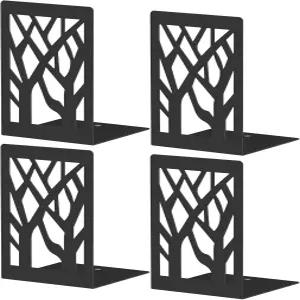 로치 북엔드 4피스 트리 디자인 모던 메탈 북엔드는 선반 블랙 책상용 장식 책 정리함 홈 오피스용 스토퍼