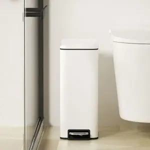 ( )공부방 욕실 화이트 스틸 슬림 무소음 페달 휴지통 10L 쓰레기통 화장실 주방 싱크대