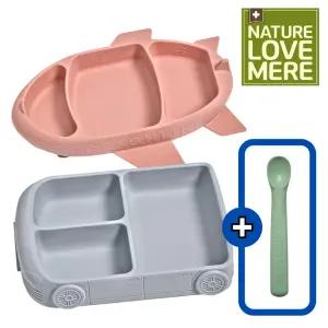 네이쳐러브메레 아기 이유식 안심 실리콘 자동차/ABC비행기 흡착식판 + 실리콘 이유식 스푼