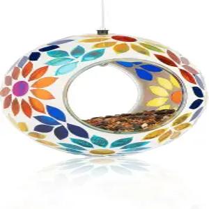뒷마당 표정 매달린 유리 새 모이통 - 다양한 색상 외부용 플라이 스루 모자이크 둥근 모양의 야생