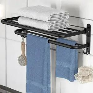 ( )접이식 타월 걸이 선반형 무타공 욕실 수납 수건 보관 샤워실 정리 랙