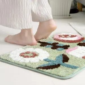 (색상 민트)알록달록 플라워 사각 발매트 욕실 주방 매트