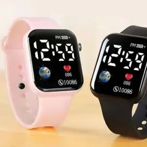 학생 사각 컬러 남자 여자 손목 시계 전자 밴드 LED LED시계 전자시계 젤리시계 학생시계