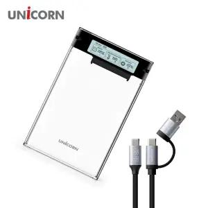 유니콘 스마트LCD 2.5인치 HDD SSD 투명외장하드케이스 USB3.2Gen1 A+C타입젠더 슬라이딩결합 HSD-L30외부