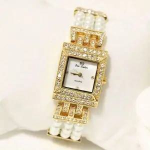 [콩심팥심]정사각 스퀘어 큐빅라인 진주 체인 여성 시계 직장선물