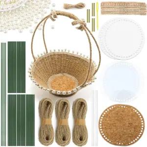 초보자용 AOUSSEM 바구니 직조 키트 손잡이가 달린 DIY 피크닉 과일 꽃 만들기 용품 4mm 황마와 줄기