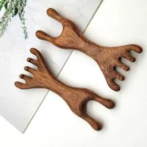 괄사빗 더블헤드 원목 지압