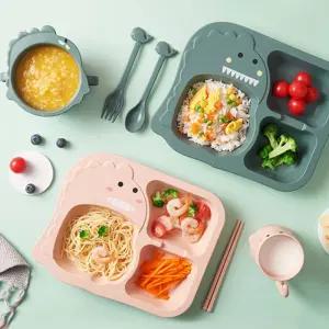 유아 아기 어린이 공룡 천연 식기 세트 흡착 이유식 용기 선물용박스 식판+볼+컵+숟가락+젓가락세트 흡착식
