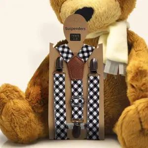 어린이 멜빵 블랙체크 패턴