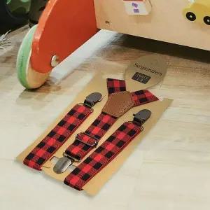 레드체크 어린이 멜빵 패턴