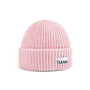 [가니]25FW 가니 로고 패치 리브드 울 비니 핑크 MRK