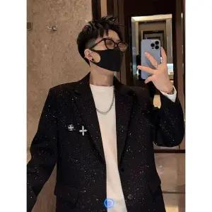 남사친 캐주얼 봄가을 스팽글 고급 정장재킷 트렌디 패드 별빛 코트 작은 클럽 싱글 정장 admr3