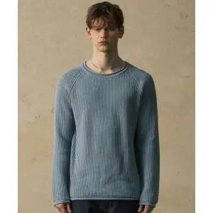 웨스트 GRAND BOULEVARD 프렌치 오버사이즈 래글런 리브드 코튼 니트 베이비 블루 1916390