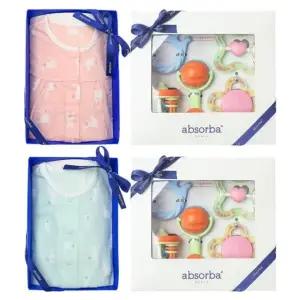 [갤러리아] (압소바출산,백일,돌,아기내의세트)아리7부내의+5종딸랑이세트(A1B-10385SET)