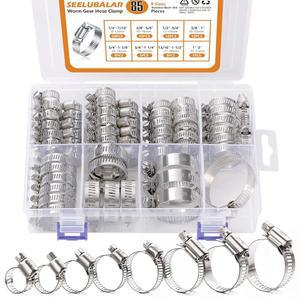 [미국배송] 85PCS 호스 클램프 모음 키트 스테인리스 스틸 웜 드라이브 클램프 1/4인치에서 2인치(6-51MM)로 조절 가능한 기어 배관 자동차 및 기계적 용도로 사용 가능