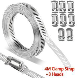 4M 호스 클램프 스트랩 스크류 밴드 조절 가능 웜 기어 클립 패스너 포함 파이프 덕트 8 후프 헤드