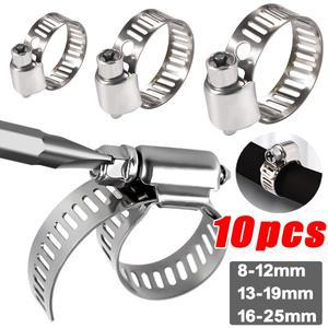 10pcs 멀티 사이즈 호스 클램프 산업용 등급 304 스테인레스 스틸 파이프 클립 조정 가능 패스너 자동차 액