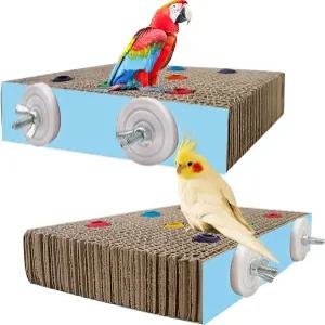2PCS 새 씹기 장난감 앵무새 판지 퍼치 케이지 휴식 플랫폼 스탠드 컬러풀 비즈 놀이터 운동 파라켓