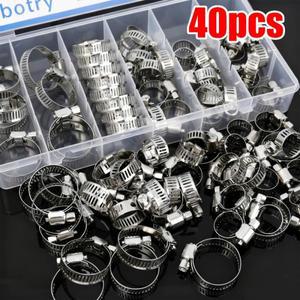 조절 가능 호스 클램프 키트 40개 스테인리스 스틸 아메리칸   라인 튜브 클립 웜 기어 파이프 후프 패스너