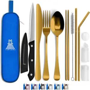 탭로드 휴대용 여행용 실버웨어 케이스 포함 - 식기 10개 캠핑용 스테인리스 스틸 여행하기 쉽고