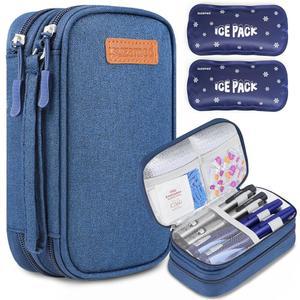 수자메드 인슐린 쿨러 여행 케이스, 이중층 의약품 2팩 TSA 키트 150g 펜 용품용으로 정리함 승인된 팩 아이스 (파란색) 휴대용