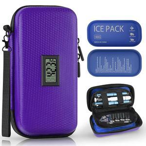 코톰 인슐린 쿨러 여행 케이스 TSA 쿨링백, 디지털 승인, 2개가 정리함(보라색) 의약품 포함된 체온계와 제 냉장 아이스팩 휴대용