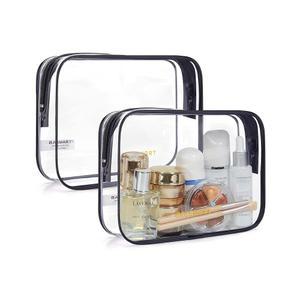 백스마트 클리어 세면도구 가방, 여행용 액세서리 여성용 메이크업 승인 가방 2팩 항공사 공항 사이즈 쿼터 TSA 가방(블랙-2개) 화장품 발수