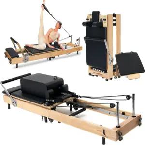 에어리테 접이식 필라테스 리포머 머신 끈이 달린 나무 프레임 다용도 액세서리 및 50가지 이상의 전문가