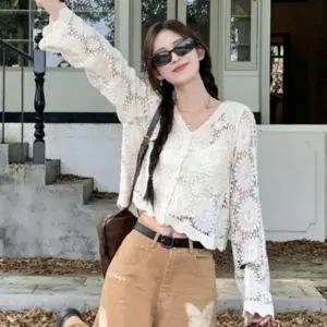 패션스타일 그물 업 커버 가디건 크로셰 시스루 수영복 니트 망사 긴팔  여름