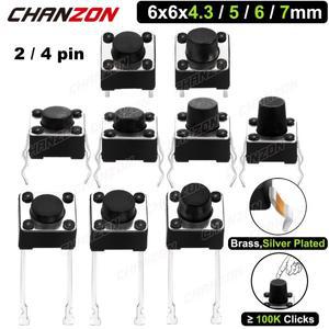 6x6mm 마이크로 푸시 스위치 터치 버튼 4.3 5 6 7mm 미니 소형 촉각 토글 Pcb Arduino 용 순간 2pin