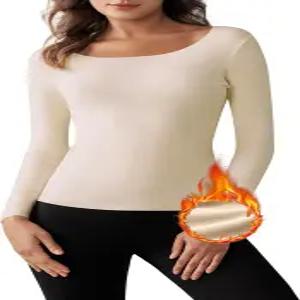 보뇌이테베 여성 긴팔 보온 셔츠 플리스 안감 언더셔츠 울트라 소프트 베이스 레이어 상의 추운 날씨용