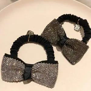 끈 머리 큐빅 헤어 곱창 세트 여성 2개 고무줄 리본 헤어리본끈