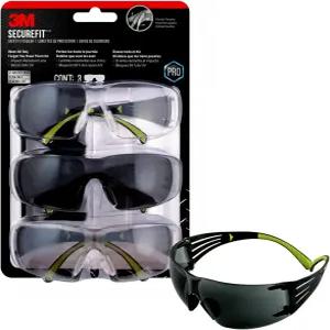 3M SecureFit 400 안전 안경 3팩 멀티 음영 렌즈(클리어 + 미러 그레이 렌즈) 충격 방지 렌즈 자외선 차단