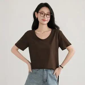 여성 반팔티 기본 여름 티셔츠 옆 절개 U넥 상의