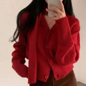 패션스타일 브이 가디건 니트 세트 스카프